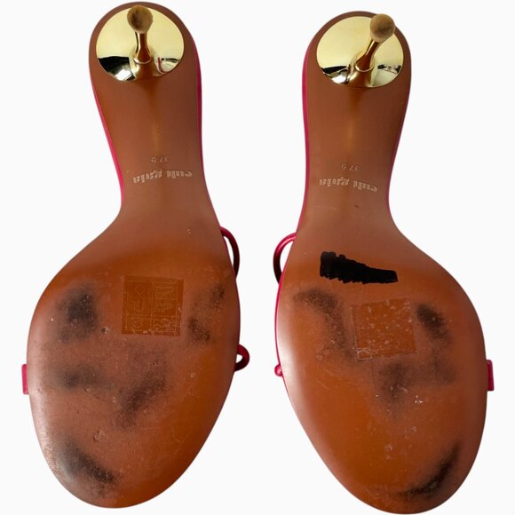 Cult Gaia Veda Sandal Size 37.5 Ruby Red Leather Strappy Gold Heel - Picture 10 of 12